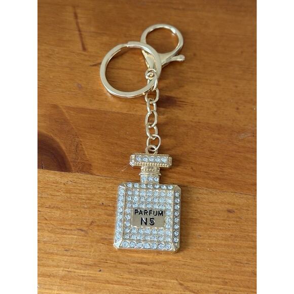 Parfum N°5 Rhinestone Perfume Bottle Keychain Bling Bag Charm Gold & Silver NWOT - Picture 4 of 13
